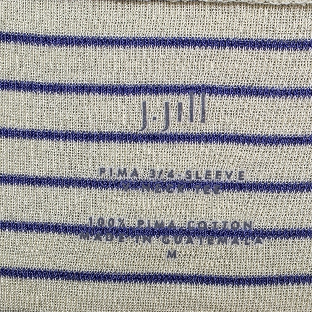 J Jill Striped Shirt Womens M Yellow Navy Pima Cotton Top Coastal Striped Vneck - Picture 4 of 9